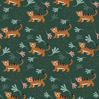 Seamless pattern jungles tiger boho colors flat cartoon vector