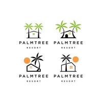 vector plano de plantilla de diseño de icono de logotipo de casa de resort de palmeras