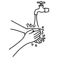 Hand Drawn of washing hands doodle  isolated on white background. vector illustration.