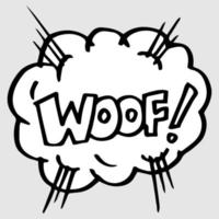 Hand drawn comic speech bubbles with emotion and text woof. vector doodle comic explosion cartoon illustrations isolated for posters, banners, web, and concept design.