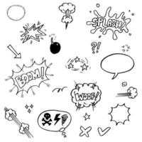 set of hand drawn comic elements. vector doodle comic elements cartoon isolated on white background
