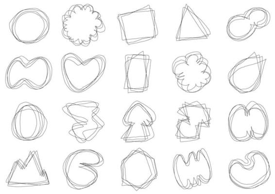 Abstract doodle line artwork of drawing illustration badge icon set. Minimal style of space for texting background. illustration vector