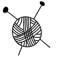 Threads with knitting needles. Vector illustration in linear hand drawn doodle style