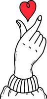 Hand gesture with heart. Vector illustration in linear hand drawn doodle style