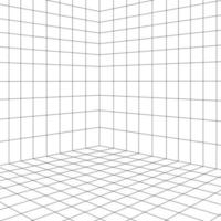 Grid room in perspective, vector illustration in 3d style. Indoor wireframe from lines, template interior square, digital empty box. Abstract geometric design background