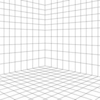 Grid room in perspective, vector illustration in 3d style. Indoor wireframe from lines, template interior square, digital empty box. Abstract geometric design background