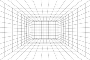 Grid room in perspective, vector illustration in 3d style. Indoor wireframe from black lines, template interior square, digital empty box. Minimal background design