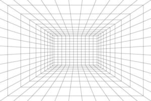 Grid room in perspective, vector illustration in 3d style. Indoor wireframe from black lines, template interior square, digital empty box. Minimal background design