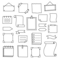 Doodle set hand drawn elements for diary, notebook and planner. Vector illustration, isolated sketch for study and work. Collection of decorations frames and stickers from lines on a white background