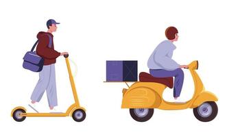 Delivery service concept. Set of delivery man on his way vector