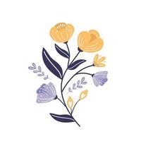 Ilustración de vector de flores dibujadas a mano floral de hierbas de arte popular rústico. perfecto para tarjetas de felicitación, textiles, telas, fondos de pantalla, pancartas, estuches para teléfonos.