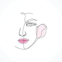 arte de línea de cara de mujer, mujer minimalista, contorno de cara de dama, concepto de belleza de moda vector