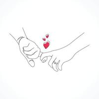 One line Holding hands pinky promise concept line art vector