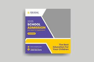 School kids education admission social media post design vector