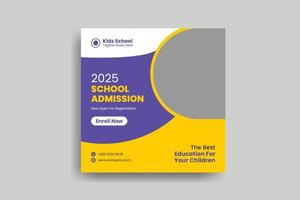 School kids education admission social media post design vector