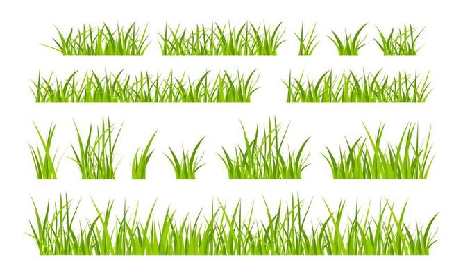 Green grassland lawn field border flat style design vector illustration set isolated on white background.