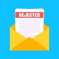 College or university reject letter with envelope and paper sheets document email. vector