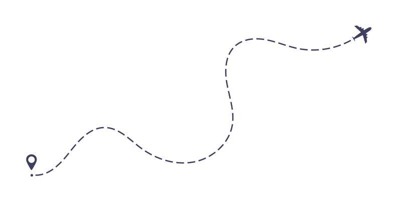 Airplane dashed line path flat style design vector illustration isolated on white background.