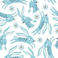 Spring seamless pattern. Easter pattern with cute bunnies. vector