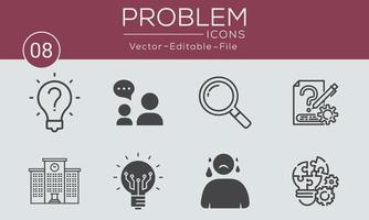 conjunto de iconos de concepto de problema. contiene íconos tales como resolución de problemas, depresión, análisis, solución y más, se pueden usar para web y aplicaciones. vector libre disponible.