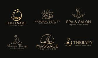 Set of Spa element Hand Drawn Logo with body and Leaves. Logo for spa and beauty salon, boutique, massage therapy, organic shop, relaxation, woman body, yoga, cosmetics store. Free Vector