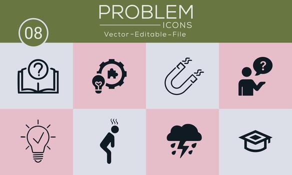 Problem concept icons set. Contains such icons problem solving, depression, analyze, solution and more, can be used for web and apps. Free vector available.