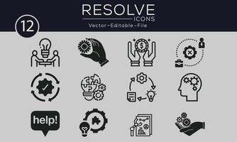 Resolve concept icons set. Contains such icons problem solving, depression, analyze, solution and more, can be used for web and apps. Free vector available.