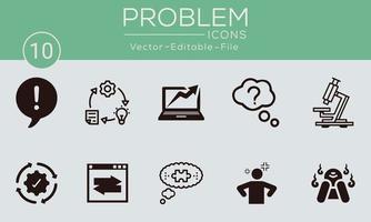 conjunto de iconos de concepto de problema. contiene íconos tales como resolución de problemas, depresión, análisis, solución y más, se pueden usar para web y aplicaciones. vector libre disponible.
