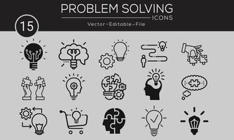 Problem-solving concept icons set. Contains such icons problem solving, depression, analyze, solution and more, can be used for web and apps. Free vector available.