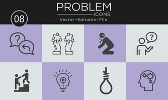 conjunto de iconos de concepto de problema. contiene íconos tales como resolución de problemas, depresión, análisis, solución y más, se pueden usar para web y aplicaciones. vector libre disponible.