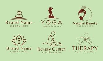 Set of Spa element Hand Drawn Logo with body and Leaves. Logo for spa and beauty salon, boutique, massage therapy, organic shop, relaxation, woman body, yoga, cosmetics store. Free Vector