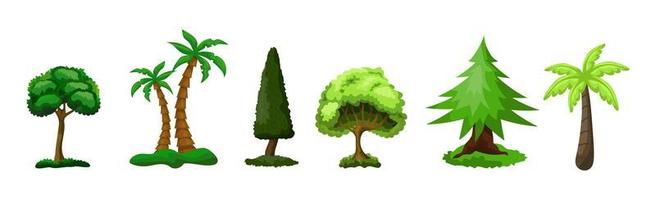 Set of 6 different trees on a white background - Vector