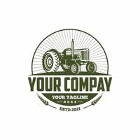 vintage tractor silhouette logo template vector