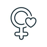 símbolo de género femenino. icono de línea de género de mujer. concepto amor, respeto, cuidado y consideración de las mujeres. símbolo femenino con corazón. ilustración vectorial vector