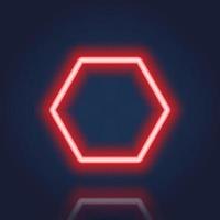 Red Realistic Hexagon Neon Banner with Reflection Effect. Neon Frame with Glowing Border on Dark Background. Electric Light Hexagon. Isolated Vector Illustration.
