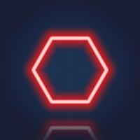 Red Realistic Hexagon Neon Banner with Reflection Effect. Neon Frame with Glowing Border on Dark Background. Electric Light Hexagon. Isolated Vector Illustration.