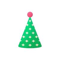 Green Birthday Party Hat Illustration. Colorful Funny Cartoon Cone Cap on White Background. Holiday decoration for Celebration Birthday, Anniversary, Christmas. Isolated Vector Illustration.