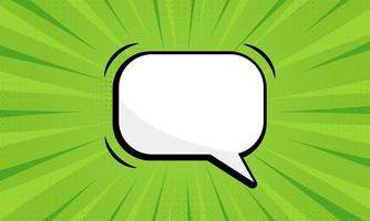 Retro Comic Bubble on Green Pop Art Background. Cartoon Blank White Speech Bubble for Text Message with Halftone. Isolated Vector Illustration.