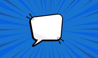 burbuja cómica retro sobre fondo de arte pop azul. burbuja de habla blanca en blanco de dibujos animados para mensaje de texto con medios tonos. ilustración vectorial aislada. vector
