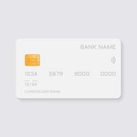 tarjeta de crédito simulada blanca para comercio electrónico. tarjeta de plástico blanca para transacciones de débito y crédito. plantilla de tarjeta bancaria con chip dorado. ilustración vectorial aislada. vector