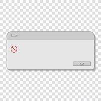 advertencia de error del sistema operativo de ventana sobre fondo transparente. cuadro de diálogo de alerta de ventana clásica de error del sistema vector