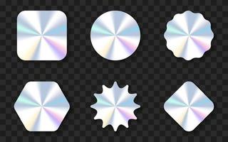 Set of Hologram Stickers on Transparent Background. Official Product Holographic Label, Best Choice, Premium Quality, Original. Holography Gradient Seal Template. Isolated Vector Illustration.