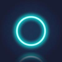Blue Neon Frame with Reflection Effect. Realistic Circle Neon Banner with Glowing Border on Dark Background. Round Neon Shiny Sign. Electric Light Ring. Isolated Vector Illustration.