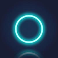 Blue Neon Frame with Reflection Effect. Realistic Circle Neon Banner with Glowing Border on Dark Background. Round Neon Shiny Sign. Electric Light Ring. Isolated Vector Illustration.