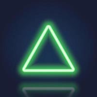 Realistic Triangle Neon Banner with Glowing Border on Dark Background. Green Neon Frame with Reflection Effect. Electric Light Triangle. Isolated Vector Illustration.