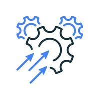 Efficiency, Operational and Production Growth Line Icon. Productivity Industry Process and Business Efficacy Optimize Outline Icon. Gear with Increase Arrow. Vector Illustration.