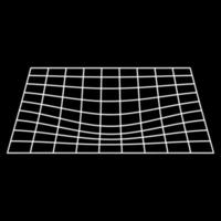 Grid Futuristic Wireframe Pattern. 3d Warp Geometric Shape with Curve Wavy Line. White Wave Grid on Black Background. Abstract Modern Design. Isolated Vector Illustration.