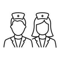 Man, Woman Doctors Line Icon. Male and Female Physicians Specialist Linear Pictogram. Two Medic Professional Assistants Outline Icon. Isolated Vector Illustration.