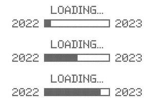 Set pixelated progress bar showing loading of 2022 year. Vector