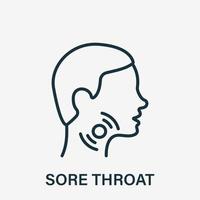 Sore Throat Line Icon. Painful Sore Throat Linear Icon. Male head in Profile Pictogram. Symptom of angina, flu or cold. Vector illustration.